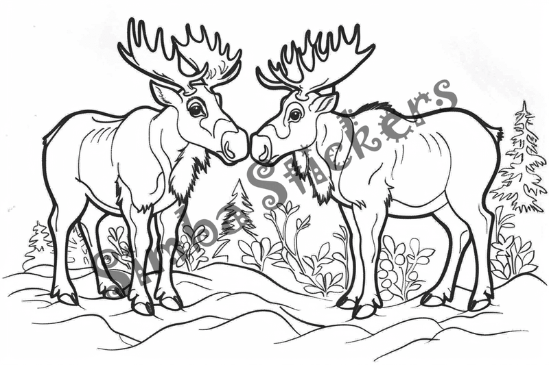 Colouring pages, Bundle of cute moose in love, 25 images