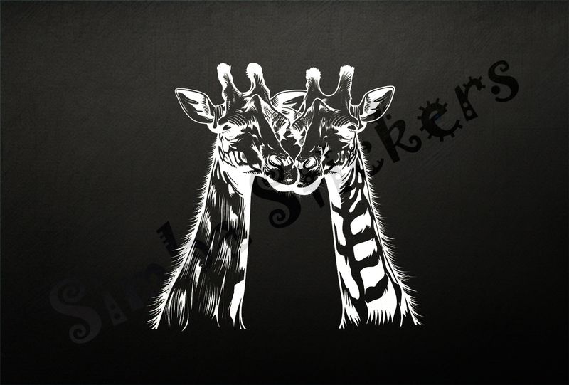 Giraffes nose-to-nose in love, outline art