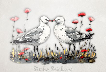 Seagulls in love beak-to-beak, watercolour, wsctc4