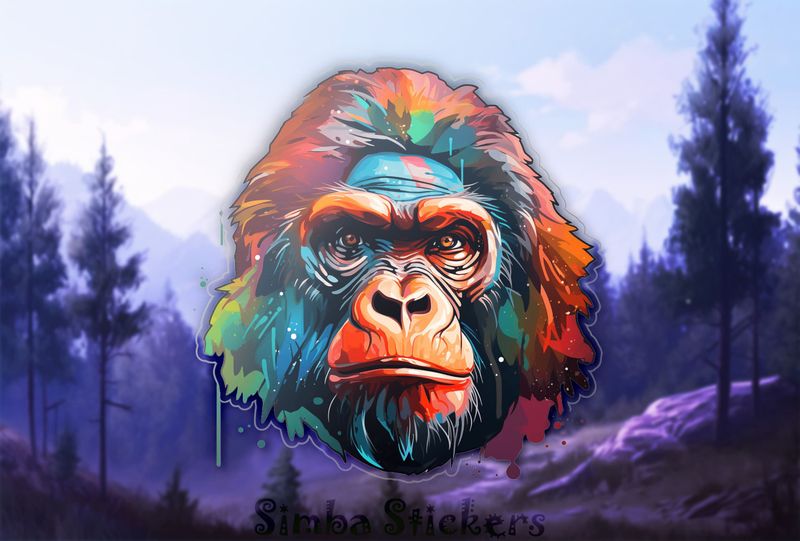 Gorilla face, colourful watercolour, 66qemc