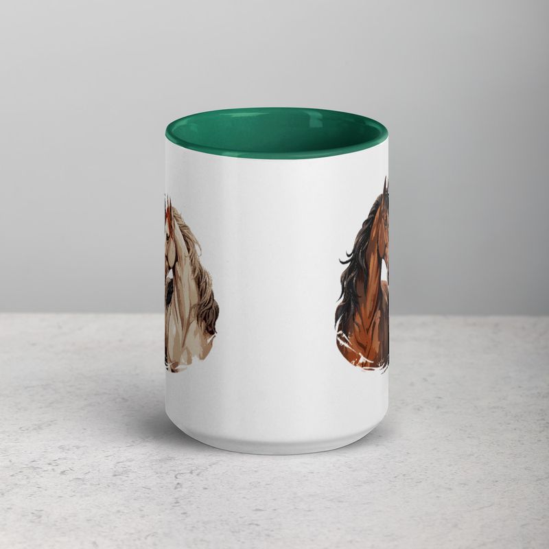 White Ceramic Mug with Color Inside, 11&amp;15oz, Horses nose-to-nose, jbgjpy