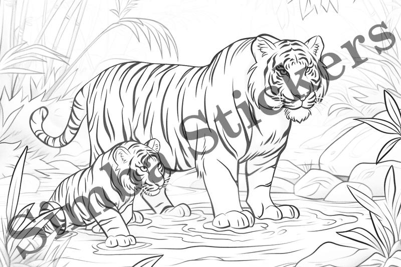 Colouring pages, bundle of tigers, 25 images