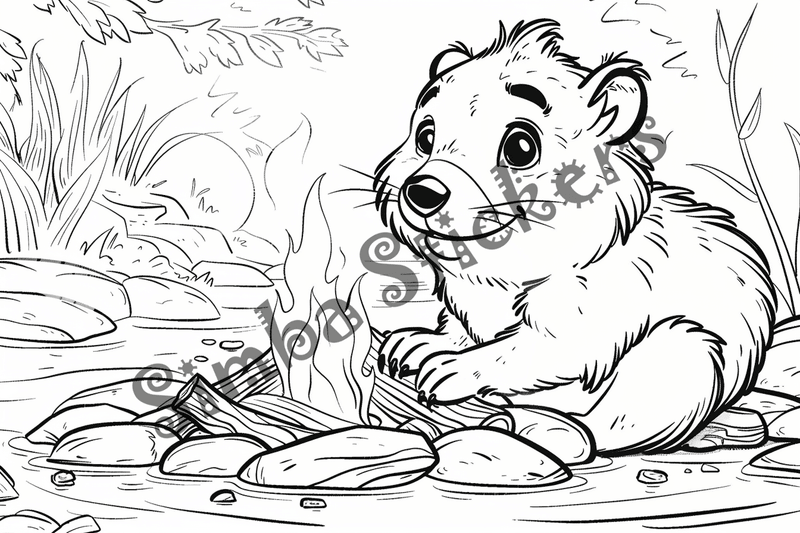 Colouring pages, bundle of singular beavers, 25 images