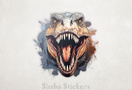 Dinosaur with mouth wide open and bloodied upper lip