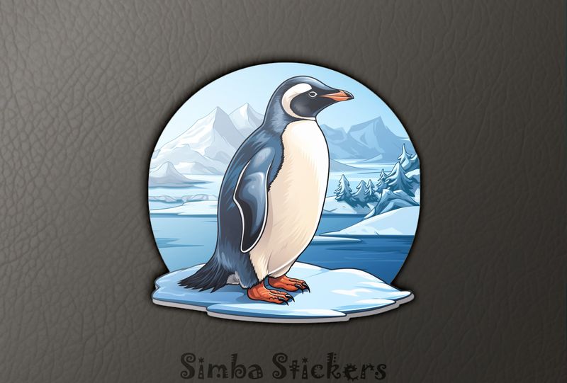 Penguin standing in front of Arctic background, lmewdx