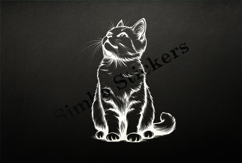 Cat looking up, outline art, khzxhm