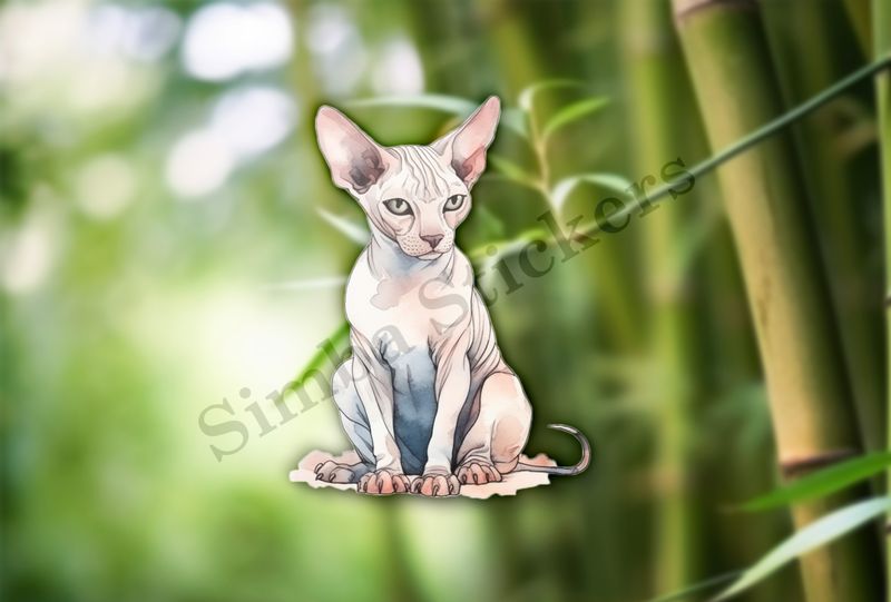 Sphynx cat sitting, watercolour
