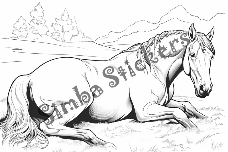 Colouring pages, bundle of horses on stomach, 10 images