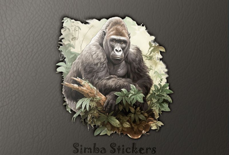 Gorilla in contemplation in thick forest, jnkn7a
