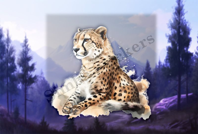 Cheetah sitting, watercolour