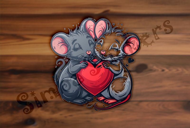 Mice in love holding large Valentine&#x27;s heart, nn89e1