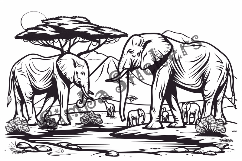 Colouring pages, bundle of African Savanna landscape, 25 images