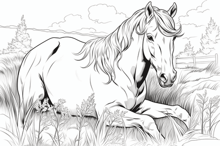 Colouring pages, bundle of horses on stomach, 10 images