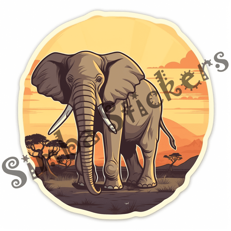 Elephants at sunrise or sunset, sticker-style, image set, 25 images, orxvzg