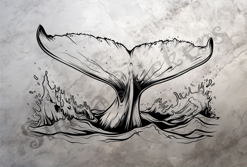 Whale lobtailing outline art