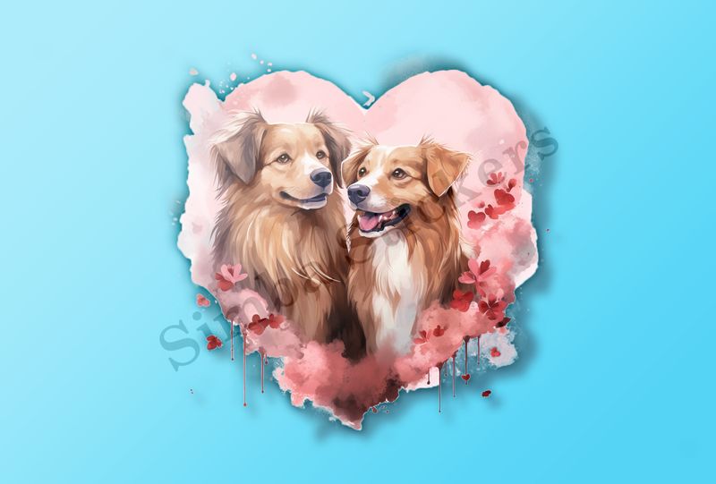 Dogs in love, watercolour