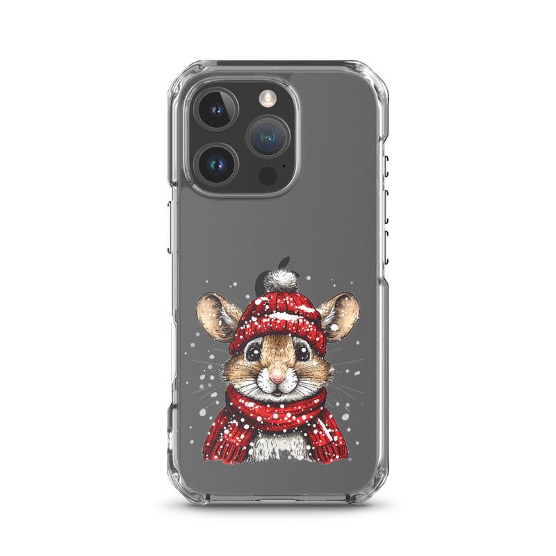 Clear Case for iPhone, Mouse wearing red winter hat and scarf in the snow, xg8dl3