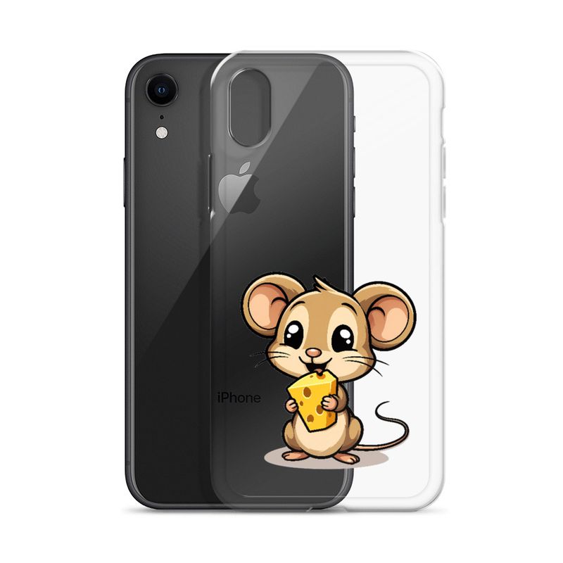 Clear Case for iPhone, Small Mouse happily licking large chunk of cheese, pqapy6
