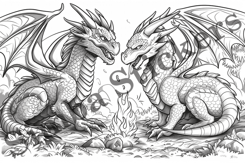 Colouring pages, bundle of dragons, 10 images