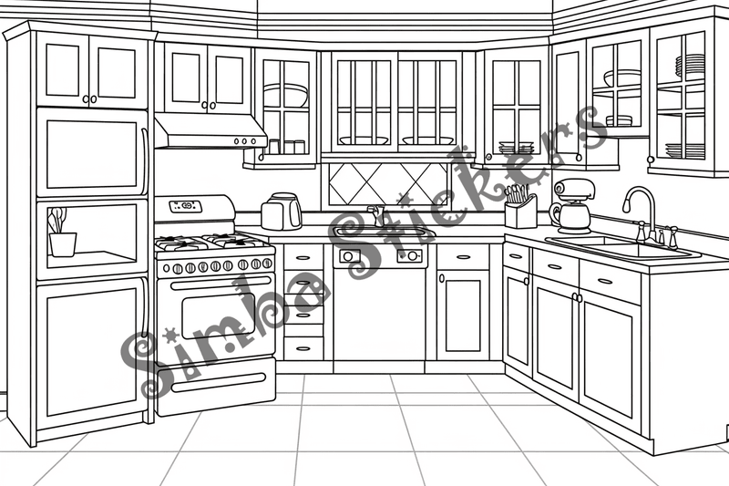 Colouring pages, bundle of house kitchens, 25 images