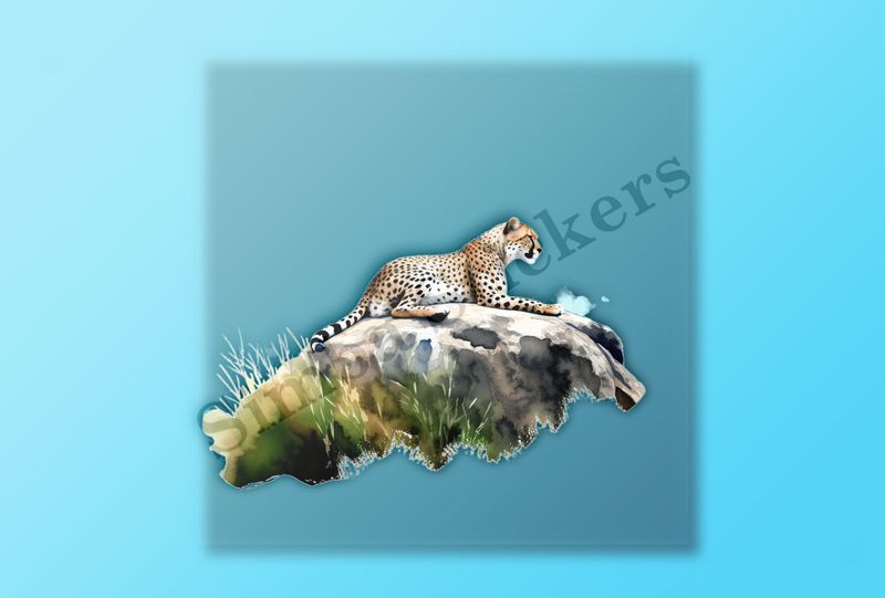 Cheetah on a rock, watercolour