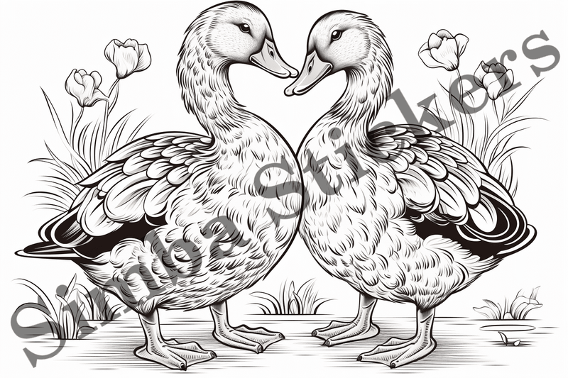 Colouring pages, Bundle of ducks in love, 10 images
