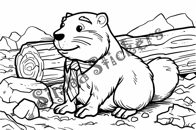 Colouring pages, bundle of groundhogs on or near tree logs, 10 images