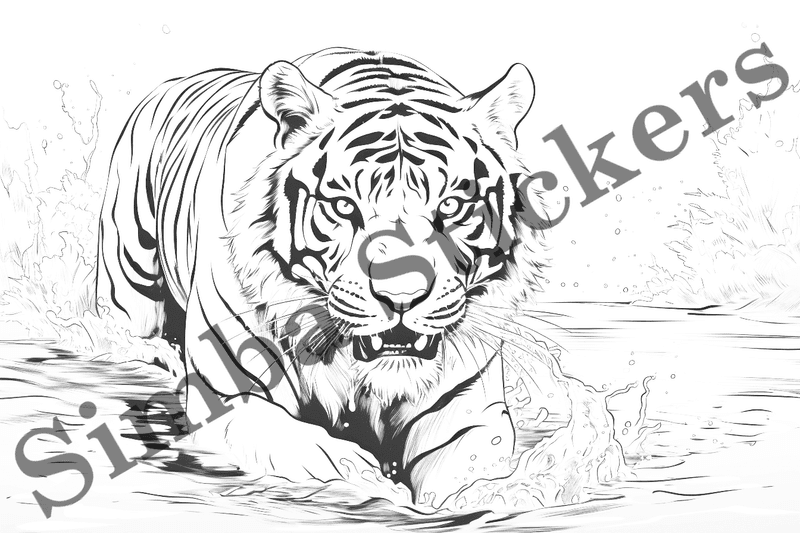 Colouring pages, bundle of tigers, 10 images