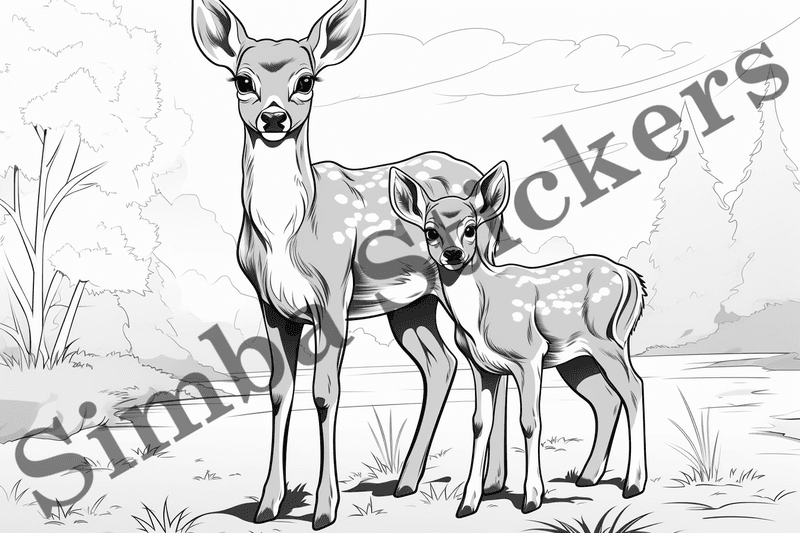 Colouring pages, bundle of deer, 25 images