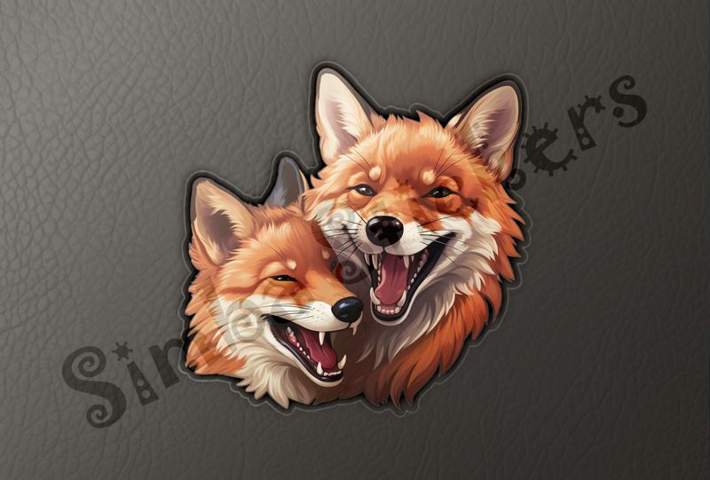 Two red foxes laughing 