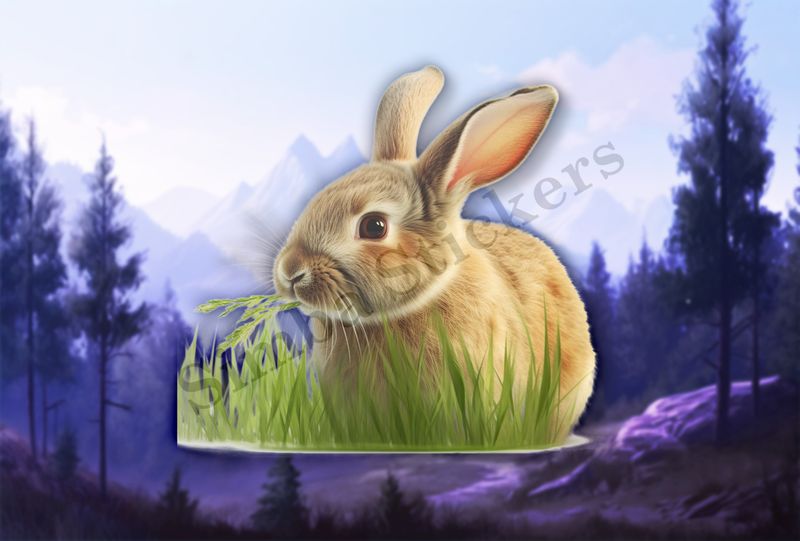 Rabbit munching on grass