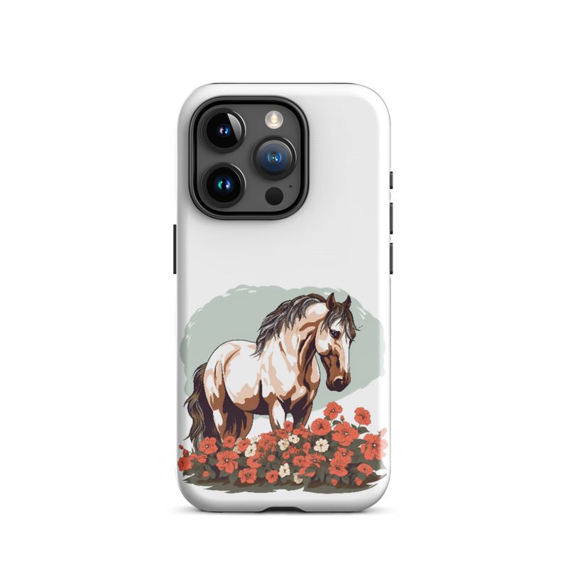 Tough Case for iPhone, Brown horse in field of red flowers, n4w2fj