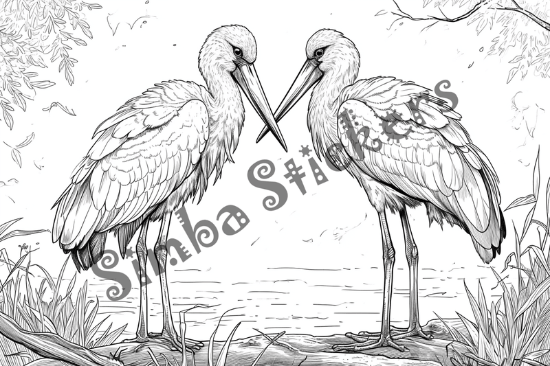 Colouring pages, bundle of marabou storks 2, 25 images