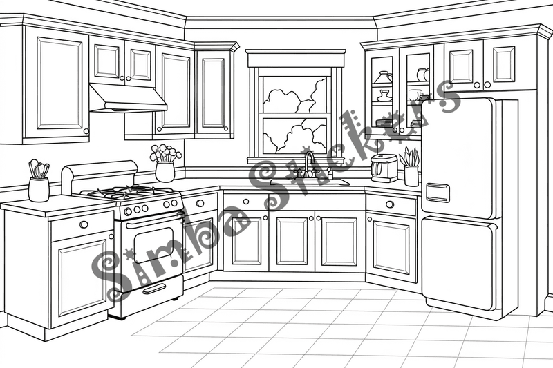 Colouring pages, bundle of house kitchens, 25 images 2