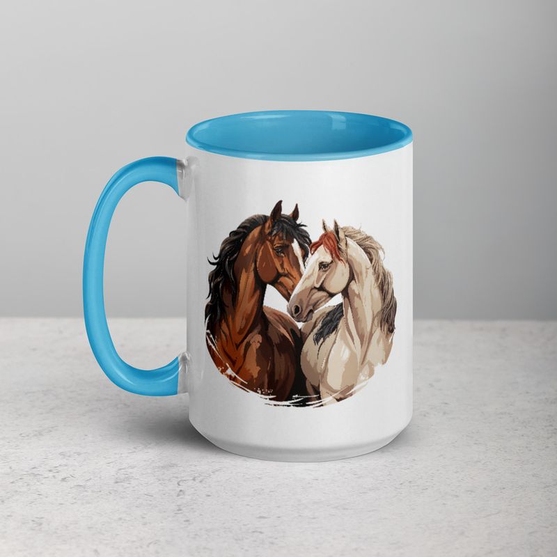 White Ceramic Mug with Color Inside, 11&amp;15oz, Horses nose-to-nose, jbgjpy