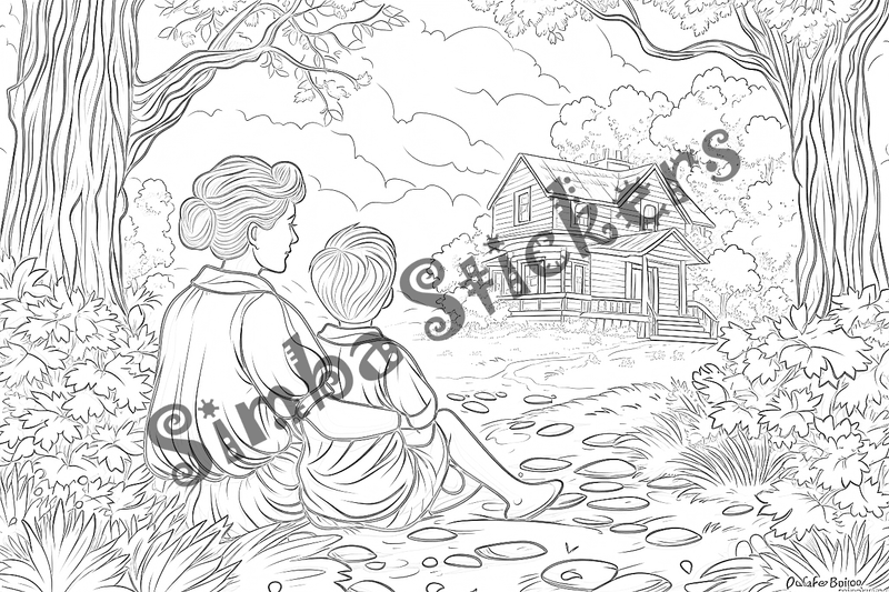 Colouring pages, bundle of people, elderly and grandparents with children, 50 images