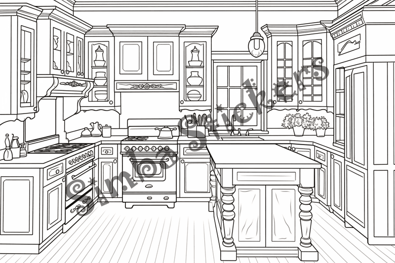 Colouring pages, bundle of house kitchens, 25 images