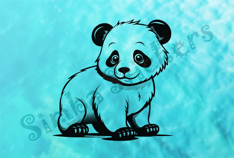 Panda looking cute, on all fours, outline art, hybafo