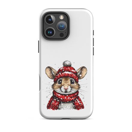 Tough Case for iPhone, Mouse wearing red winter hat and scarf in the snow, xg8dl3