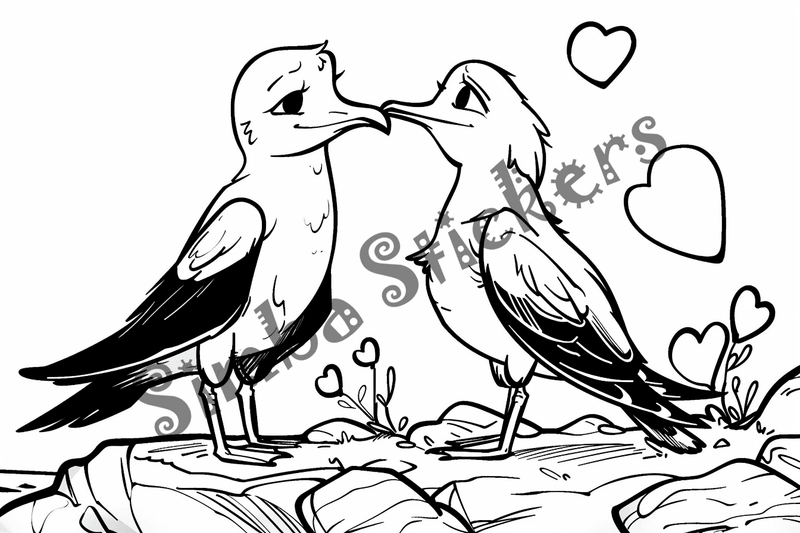 Colouring pages, bundle of seagulls in love, 10 images