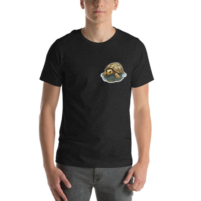 Unisex Staple T-Shirt, Tortoise in shallow water, left chest