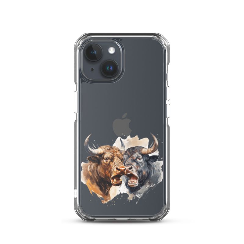 Clear Case for iPhone, Bulls facing up to each other, watercolour, dx5eff