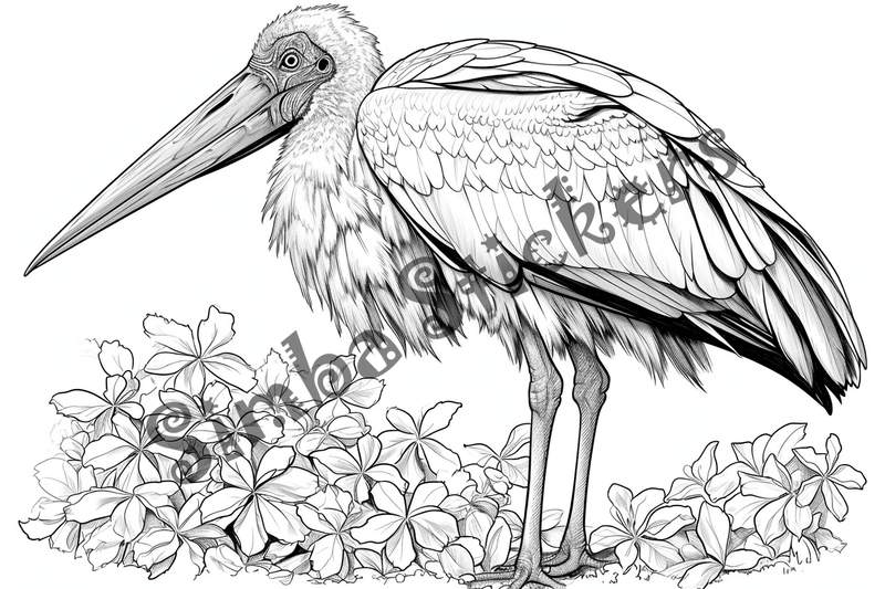 Colouring pages, bundle of marabou storks, 25 images