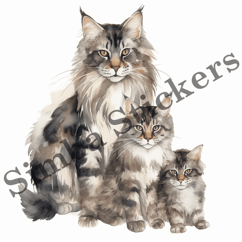 Maine Coon mother cats with kittens, image set, 10 images