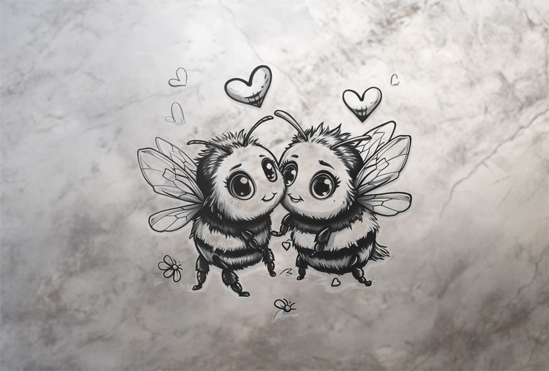 Bees in love buzzing, outline art