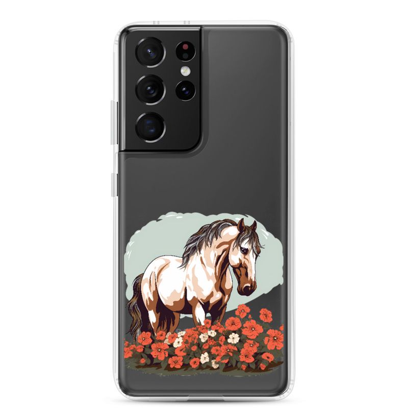 Clear Case for Samsung, Brown horse in field of red flowers, n4w2fj