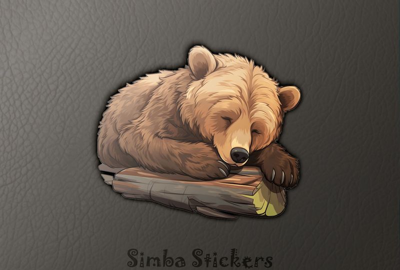 Bear sleeping peacefully on a log, ilr598