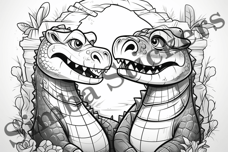Colouring pages, Bundle of crocodiles in love, 10 images