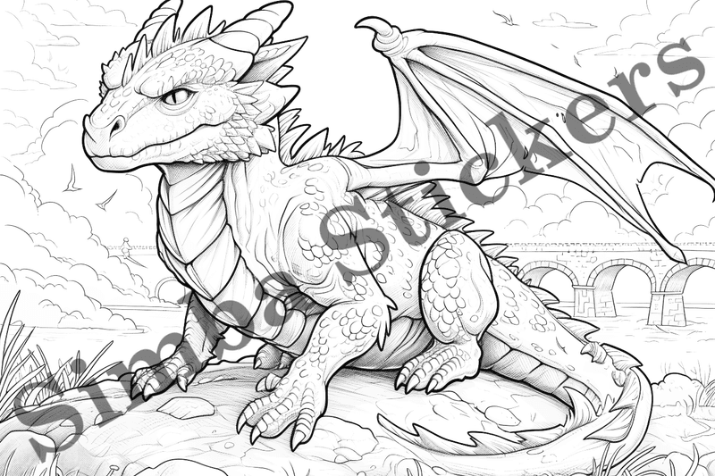 Colouring pages, bundle of dragons, 25 images