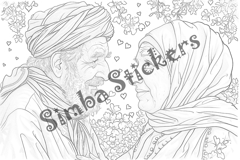 Colouring pages, bundle of people, elderly and grandparents with children, 50 images